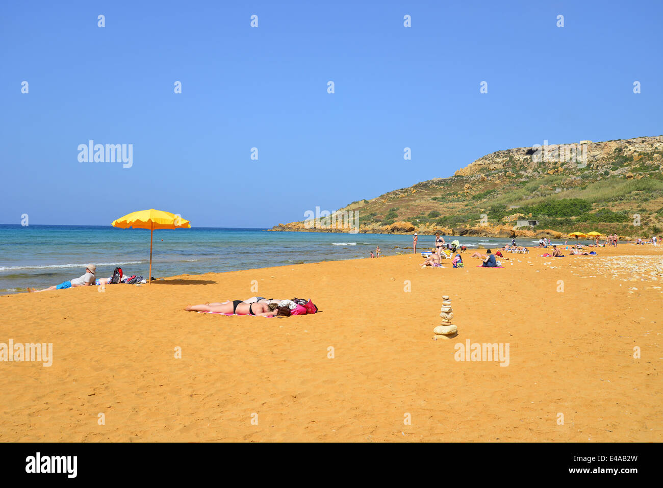 Plage de sable de Ramla Bay, Gozo (Għawdex), Comino et Gozo Gozo District, Région, République de Malte Banque D'Images