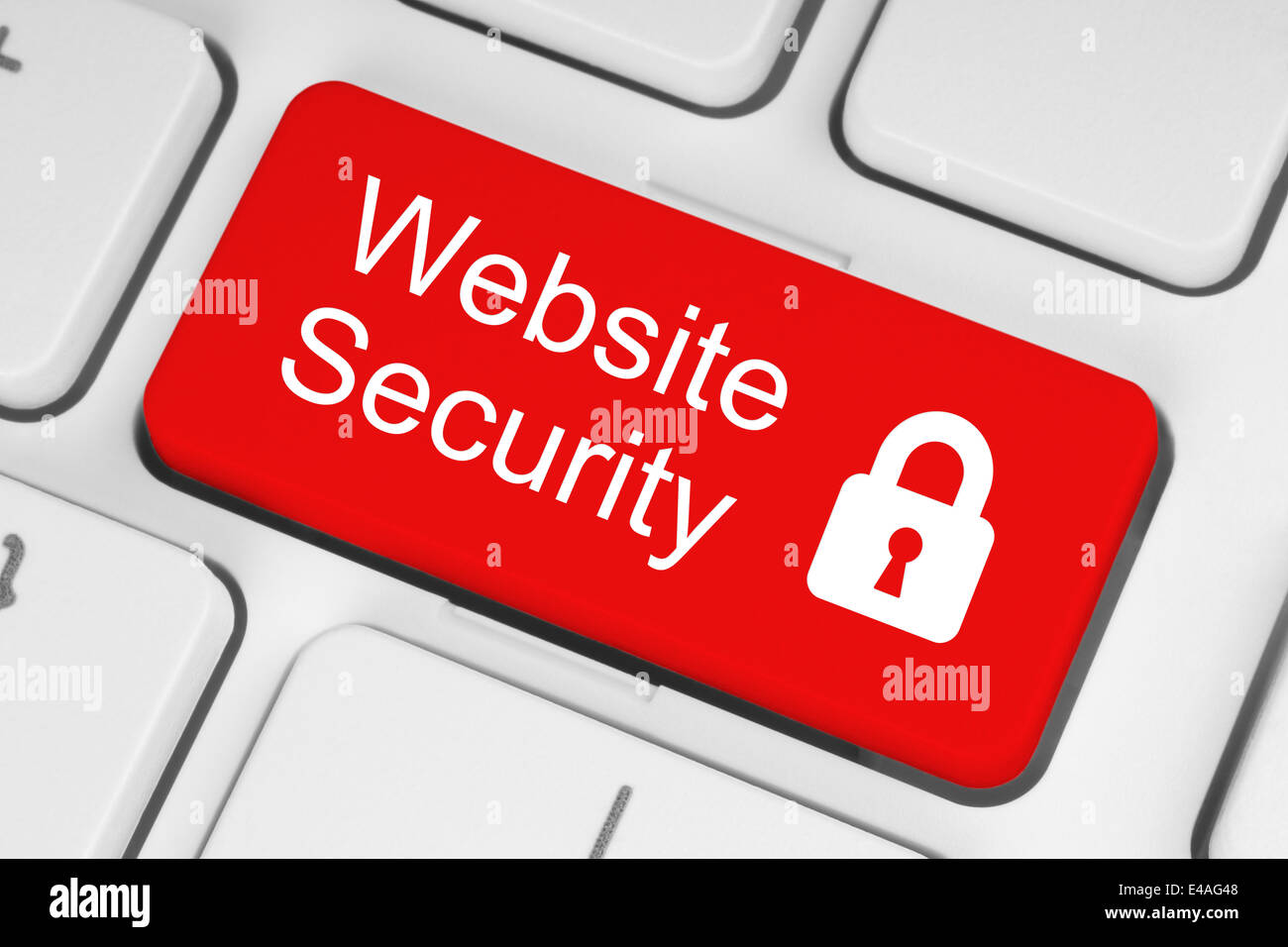 Bouton Sécurité site web rouge blanc sur fond de clavier Banque D'Images