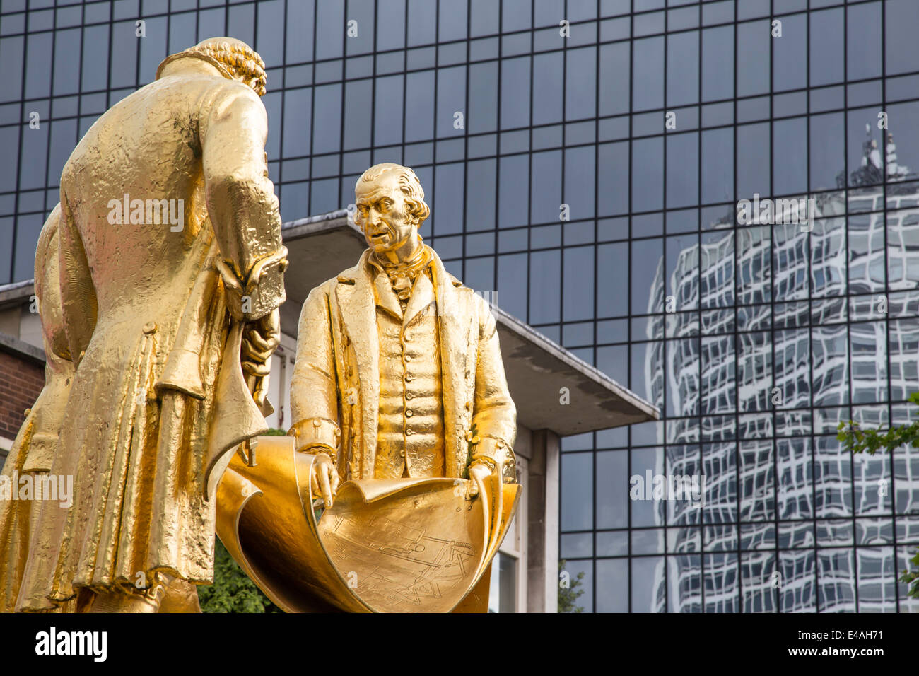 Des statues de Matthew Boulton et James Watt, William Murdoch, Broad St, Birmingham, Angleterre, RU Banque D'Images