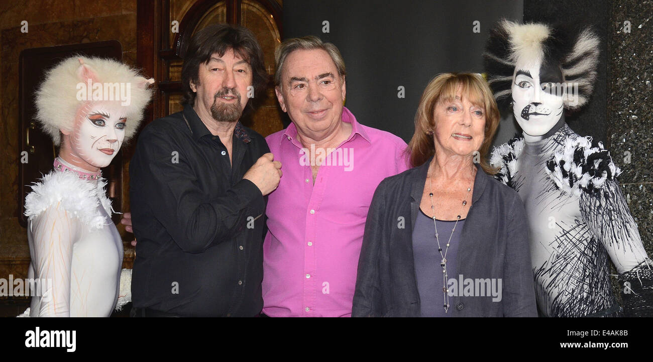 Londres, Royaume-Uni. 07Th Juillet, 2014. Sir Trevor Nunn, sir Andrew Lloyd Webber et Dame Gillian Lynne à pris en photo pour le lancement de la nouvelle production de 'Cats' au London Palladium, Argyll Street, Londres le 7 juillet 2014 Crédit : KEITH MAYHEW/Alamy Live News Banque D'Images