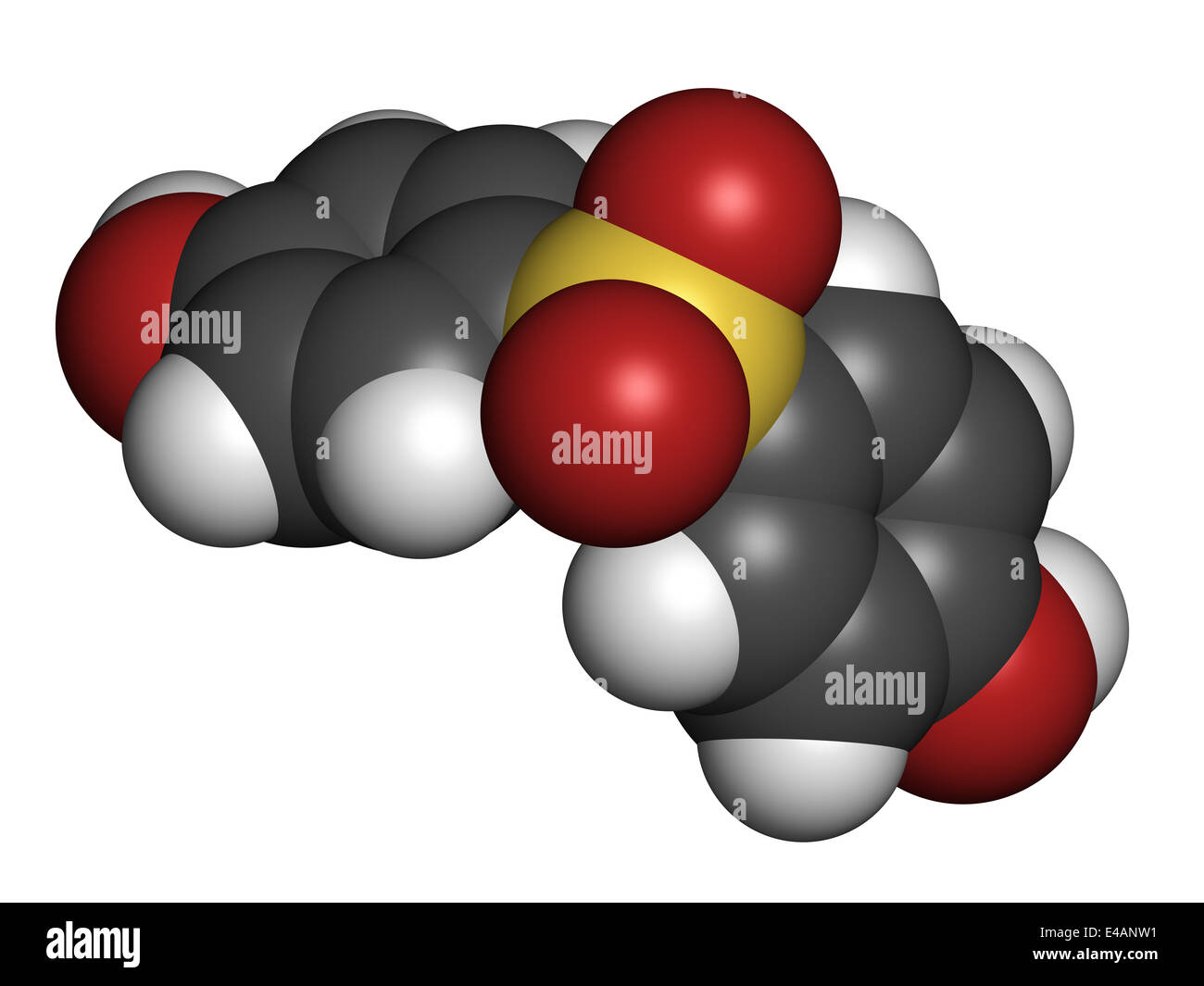 Le bisphénol S (BPS) molécule de plastifiant. Utilisé comme agent de durcissement dans les colles époxy et comme alternative au BPA. Banque D'Images