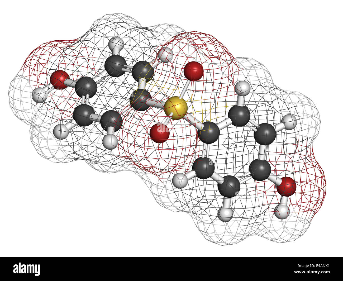 Le bisphénol S (BPS) molécule de plastifiant. Utilisé comme agent de durcissement dans les colles époxy et comme alternative au BPA. Banque D'Images