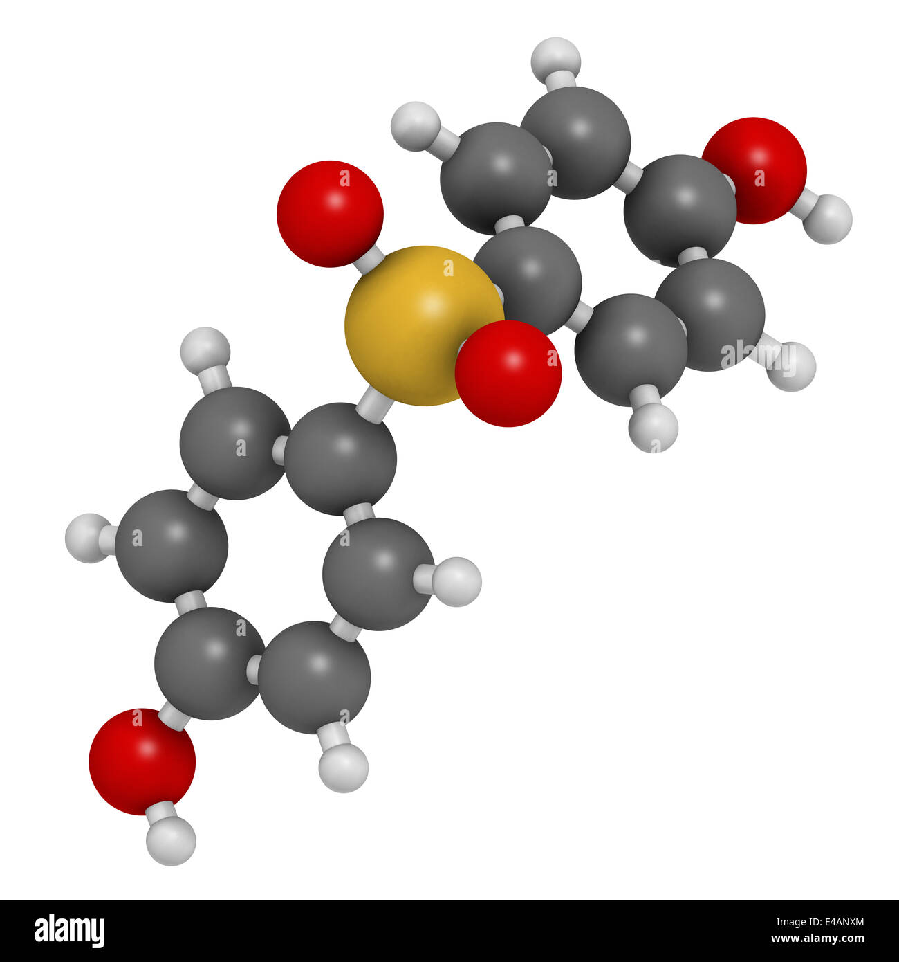 Le bisphénol S (BPS) molécule de plastifiant. Utilisé comme agent de durcissement dans les colles époxy et comme alternative au BPA. Banque D'Images