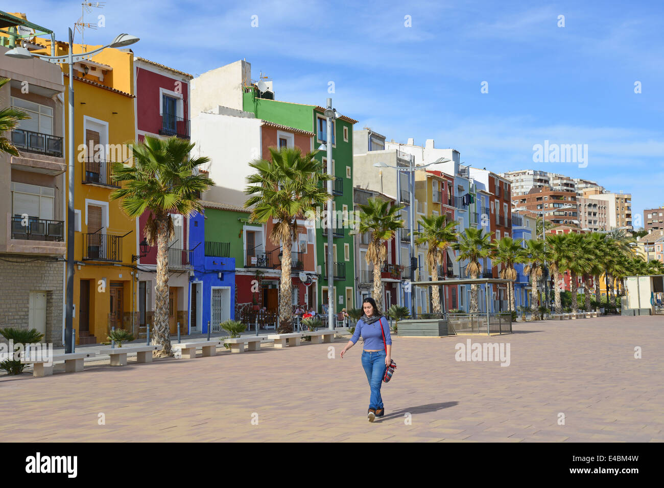 Maisons colorées, La Vila Joiosa (Villajoyosa), Costa Blanca, Alicante Province, Royaume d'Espagne Banque D'Images
