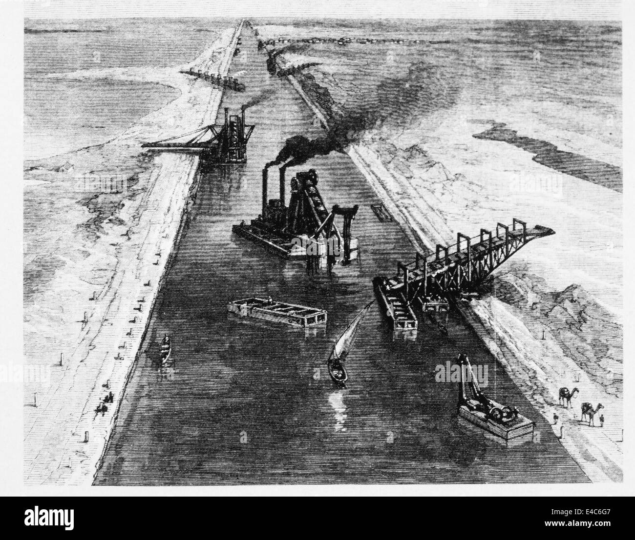 Le dragage du canal de Suez, l'Egypte, de l'illustration, Juillet 1869 Banque D'Images