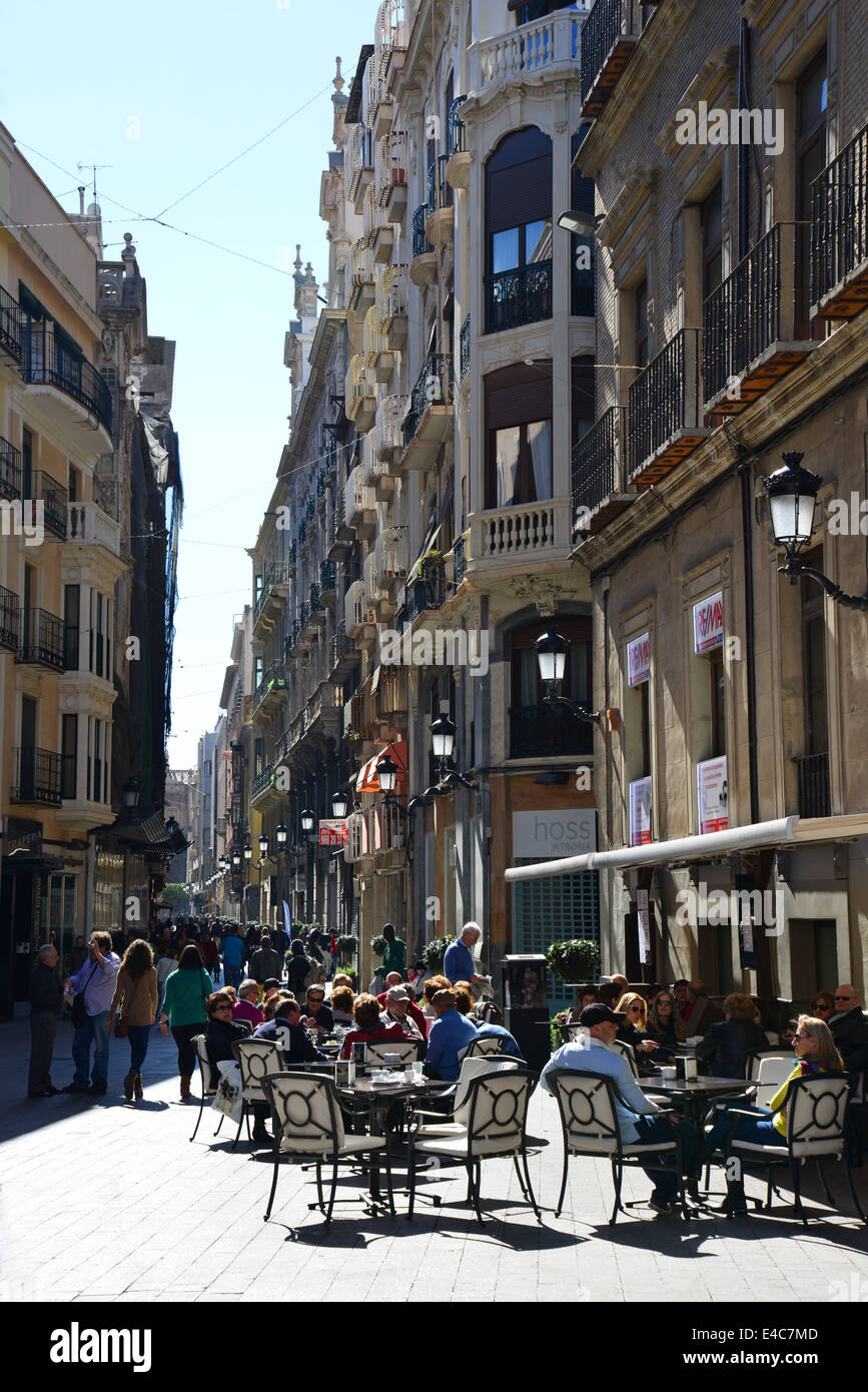 Les cafés en plein air, la Calle de la Trapería, Murcie, Région de Murcie, Royaume d'Espagne Banque D'Images