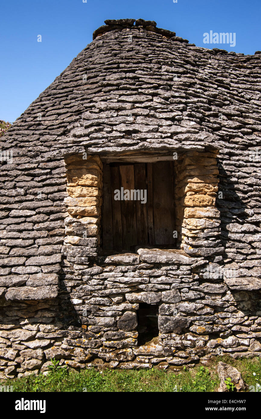 Détail de cabane en pierre sèche à la Cabanes du Breuil, Saint-André-d'Allas, dordogne, Périgord, France Banque D'Images