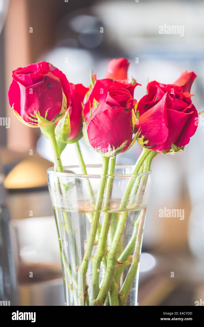 Bouquet de roses rouges dans un vase, stock photo Banque D'Images