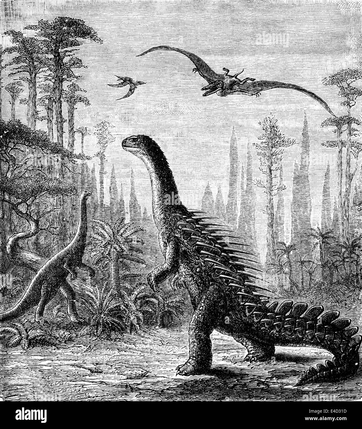 La préhistoire, les dinosaures, illustration historique,1859 Banque D'Images