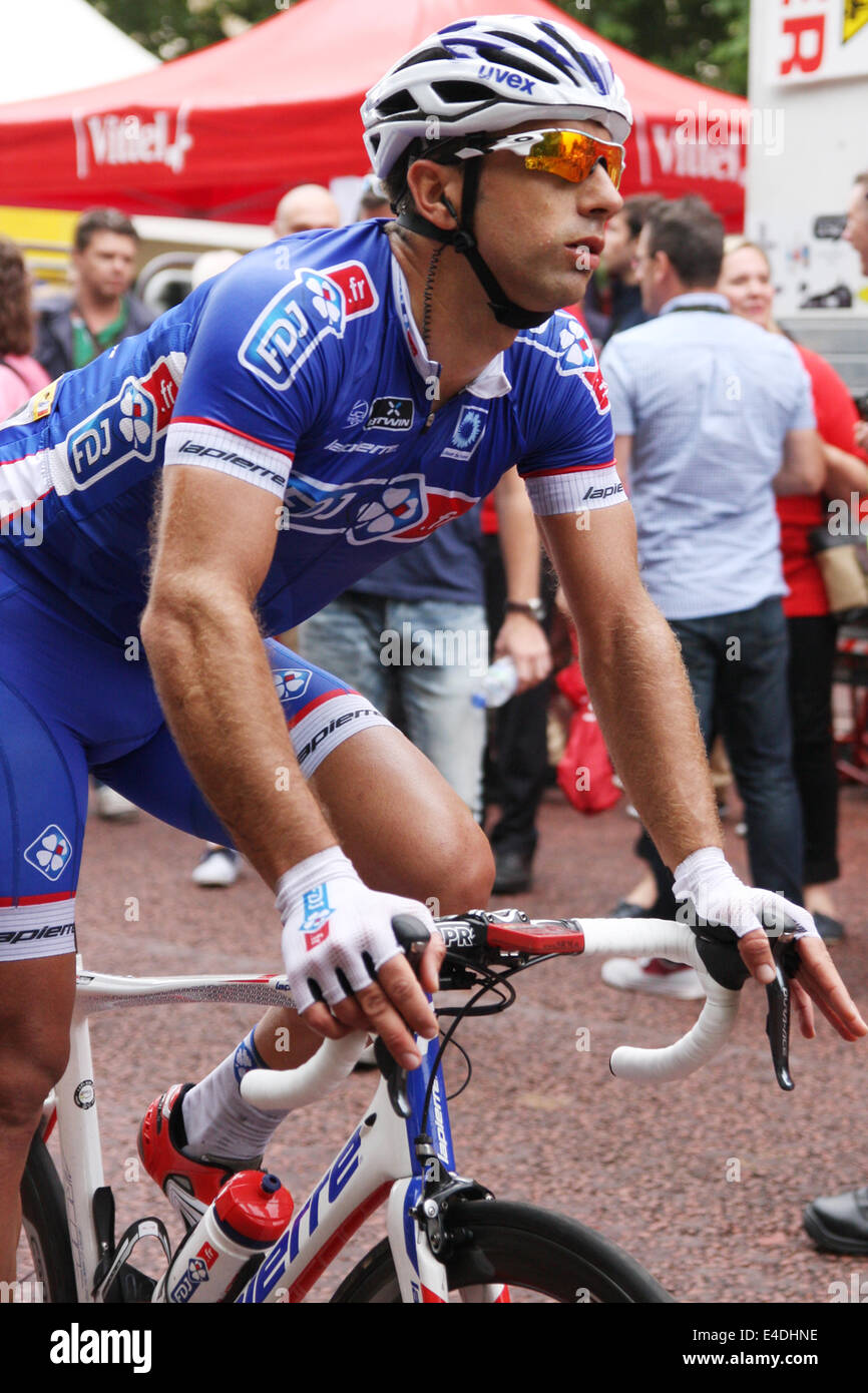 Mickaël Delage (France de l'équipe FDJ.fr à l'arrivée dans le centre commercial sur l'étape trois Cambridge à Londres dans le Tour de France 2014 Banque D'Images