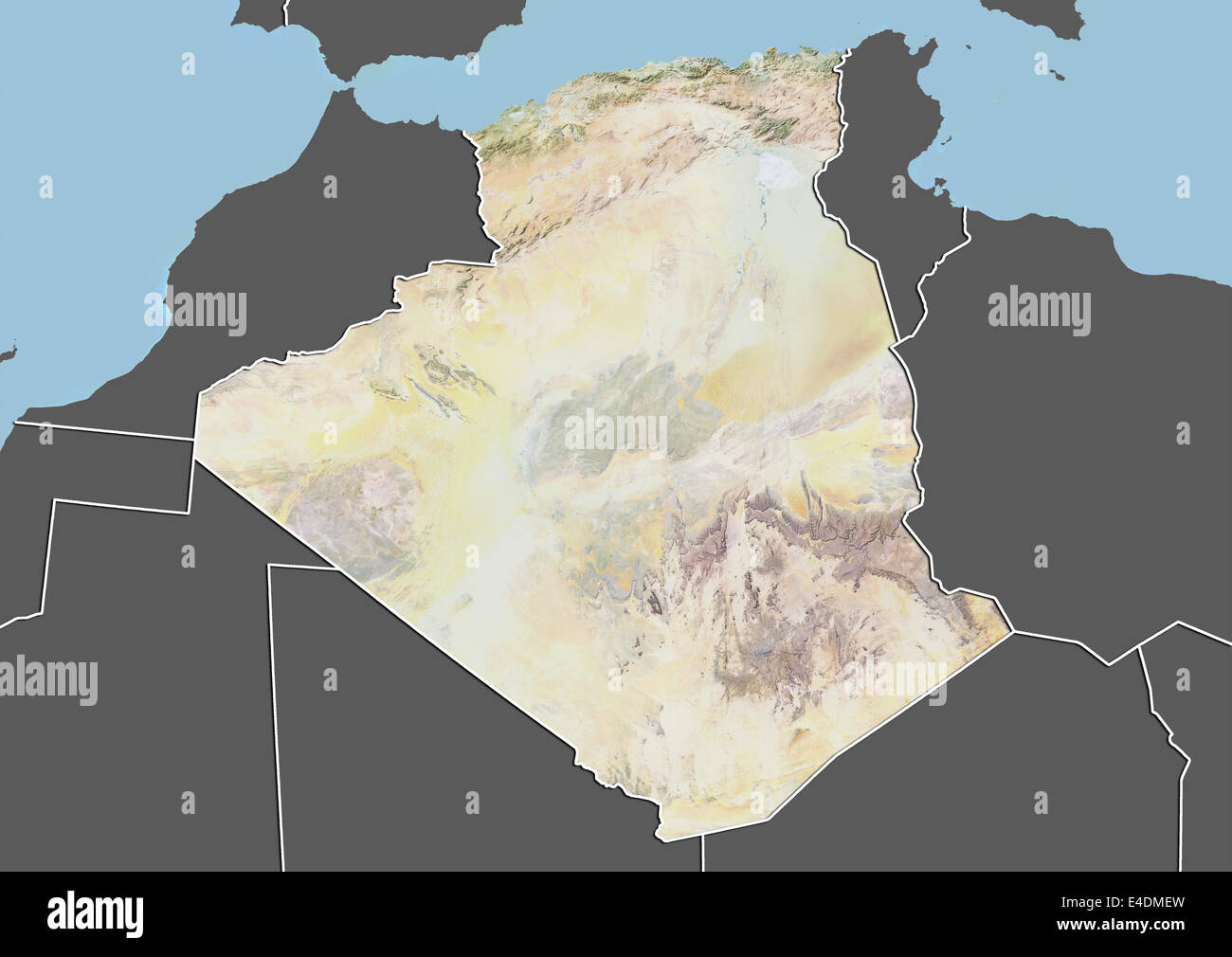 L'Algérie, carte en relief avec bordure et masque Banque D'Images