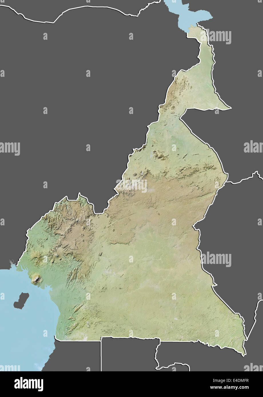 Cameroun, carte en relief avec bordure et masque Banque D'Images