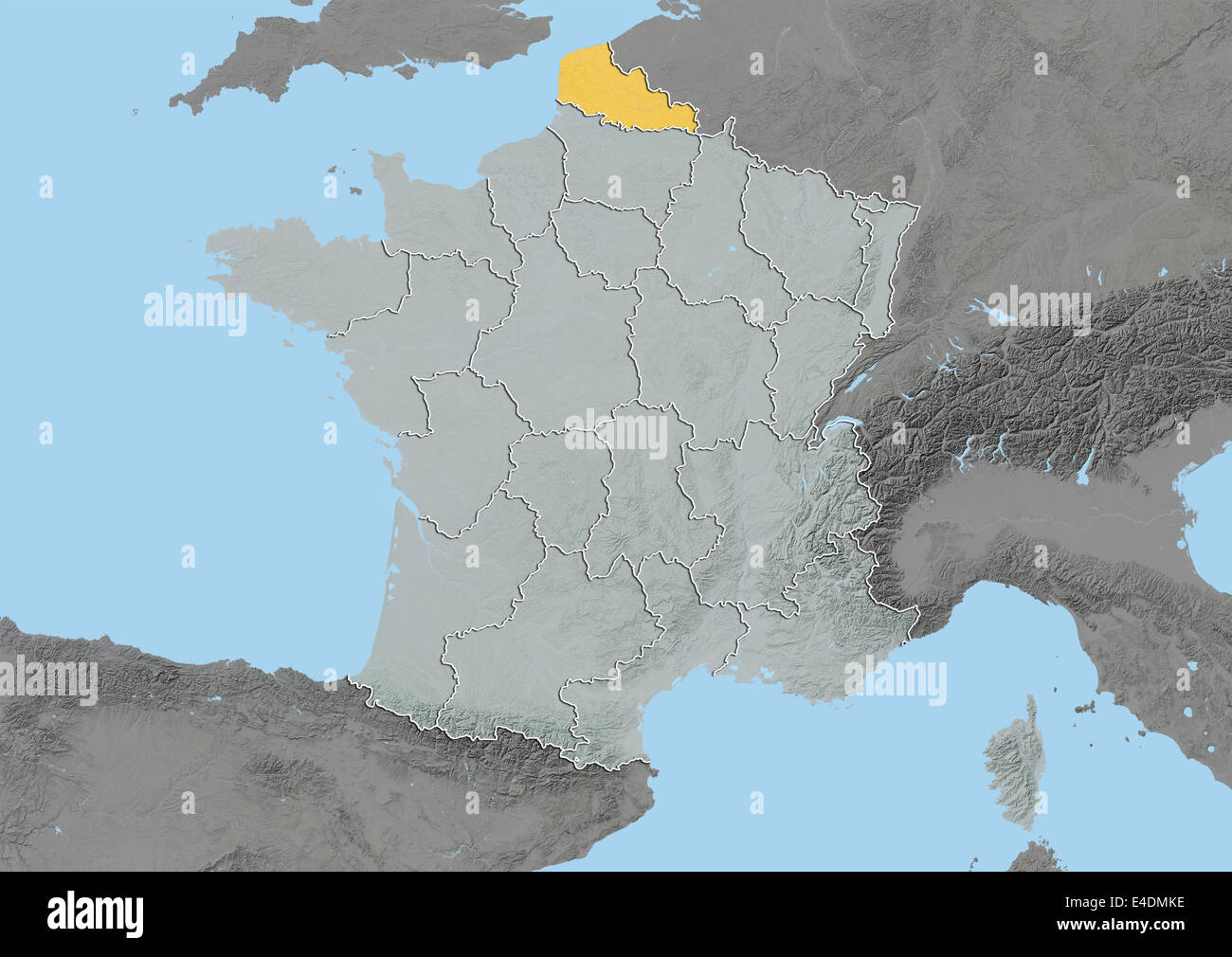 Région du Nord-Pas de Calais, France, carte en relief Banque D'Images