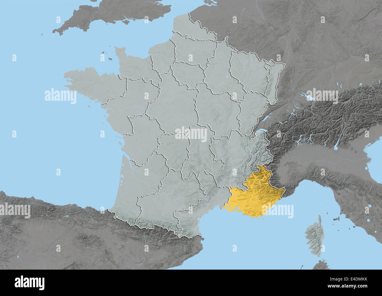 Région Provence-Alpes-Côte d'Azur, France, carte en relief Banque D'Images