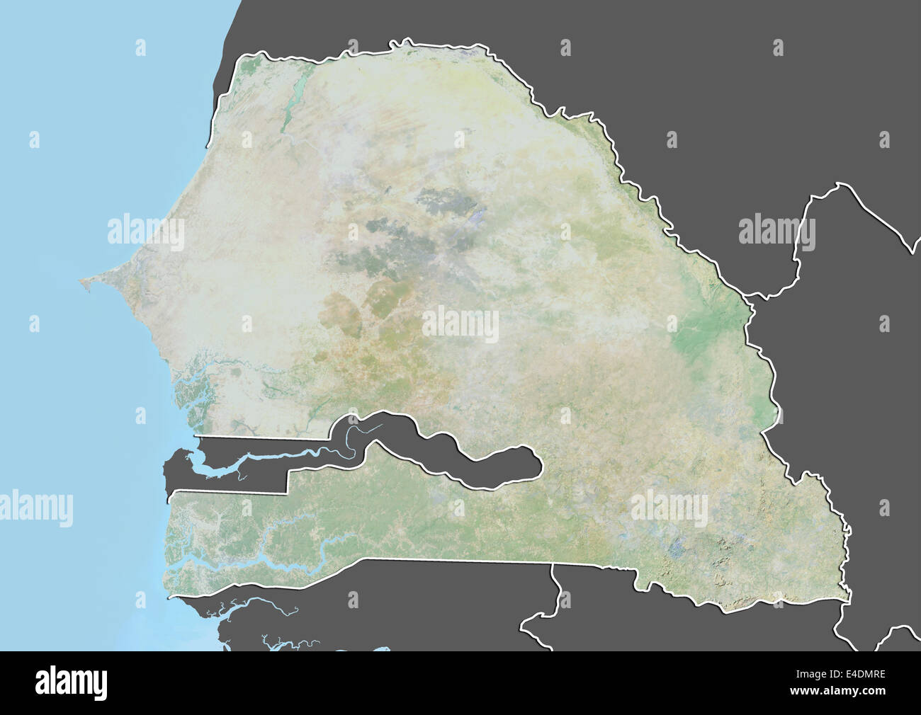 Sénégal, carte en relief avec bordure et masque Banque D'Images