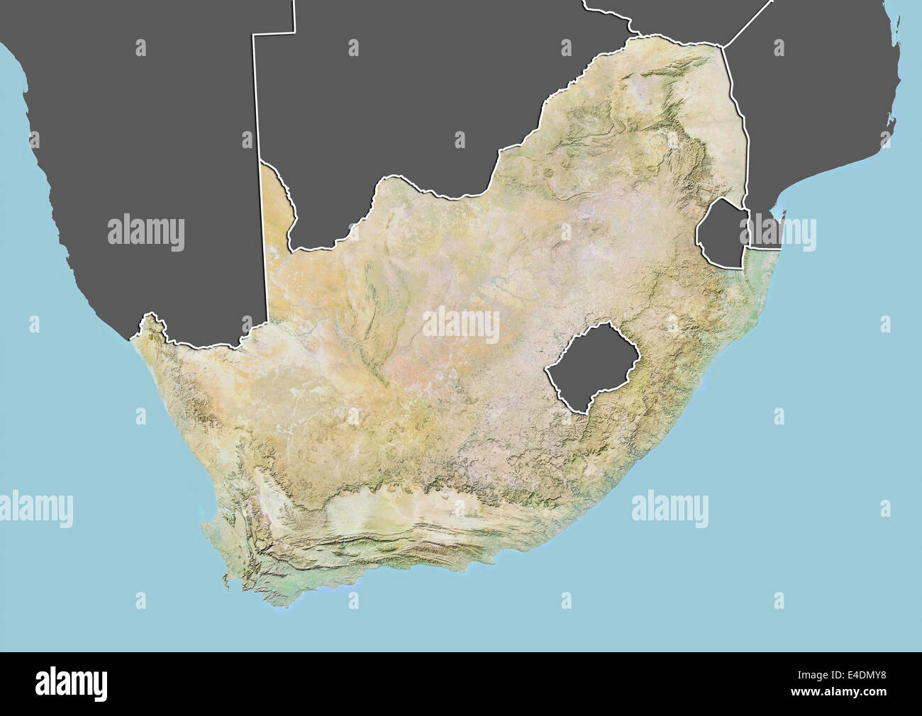 L'Afrique du Sud, carte en relief avec bordure et masque Banque D'Images
