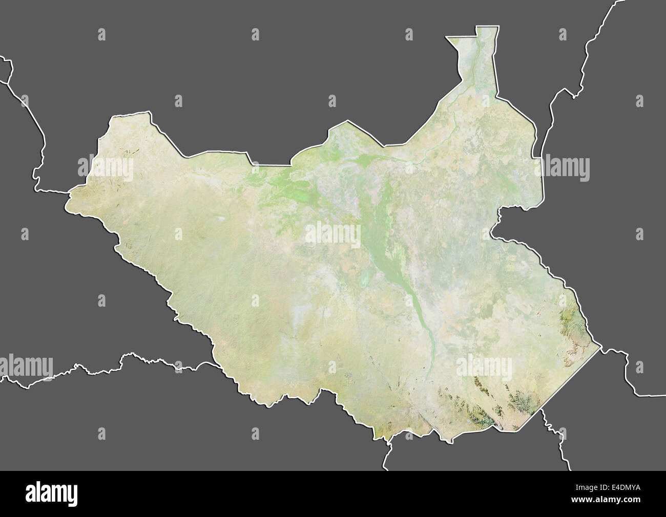 Sud Soudan, carte en relief avec bordure et masque Banque D'Images