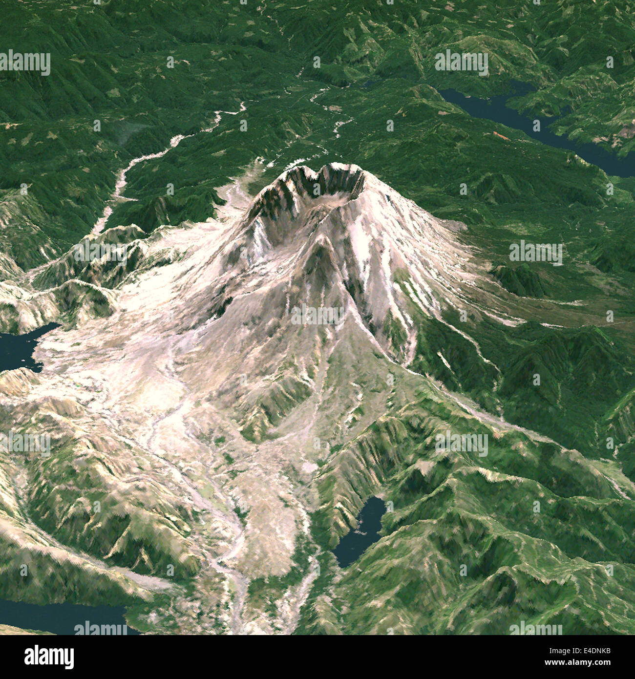 Le Mont St Helens en 3D, Vue du nord-ouest, l'État de Washington, USA, True Color Image satellite. Le Mont St-Helens, USA, true color sa Banque D'Images