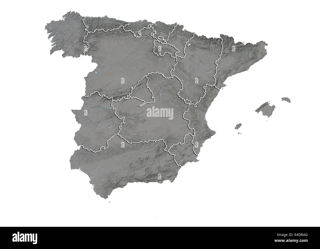 L'Espagne, carte en relief avec les limites de la région Banque D'Images