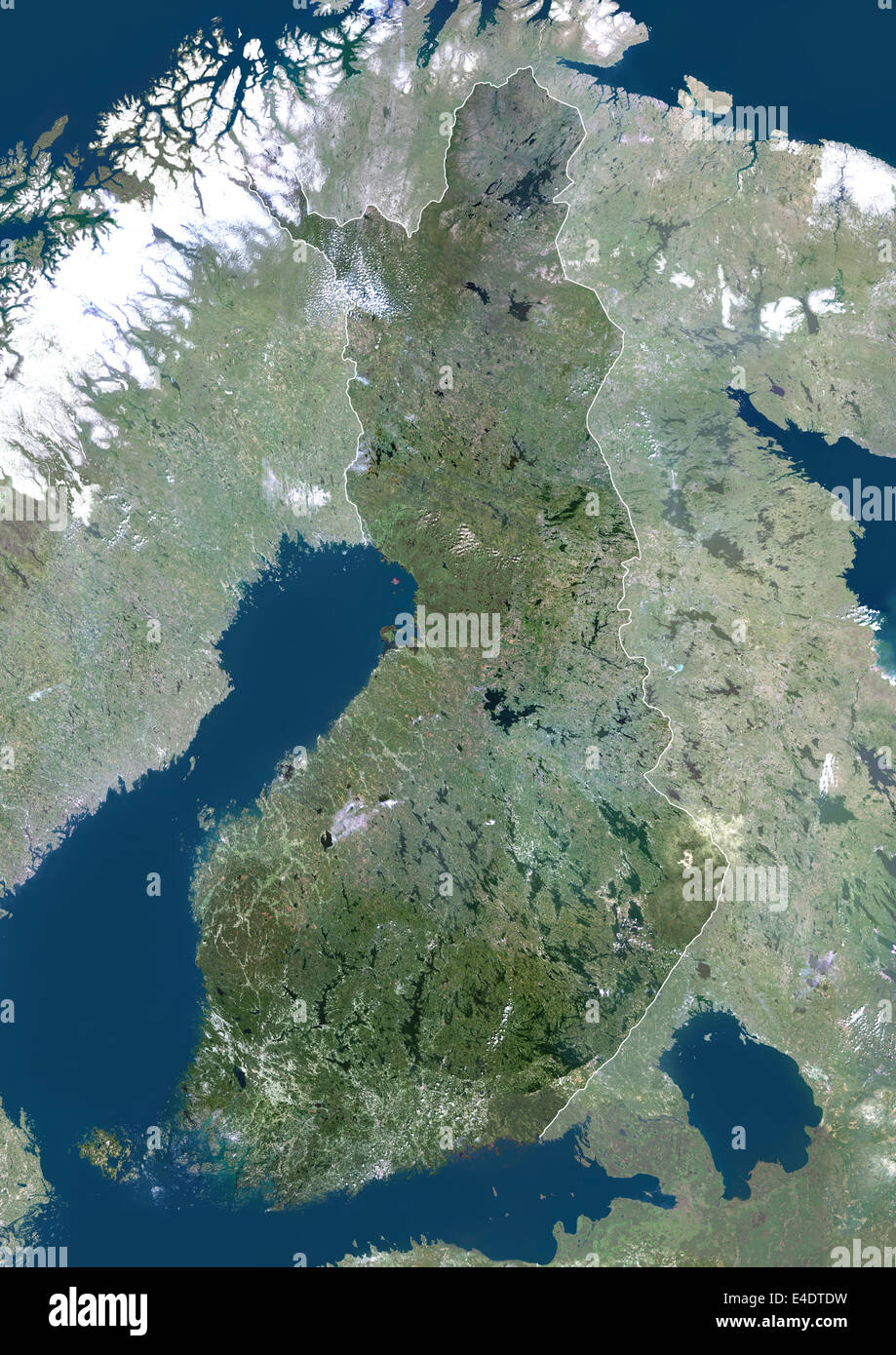 La Finlande, l'Europe, Vrai Couleur Par Image avec masque et de la frontière. Vue satellite de la Finlande (avec masque et de la frontière). Cette image Banque D'Images