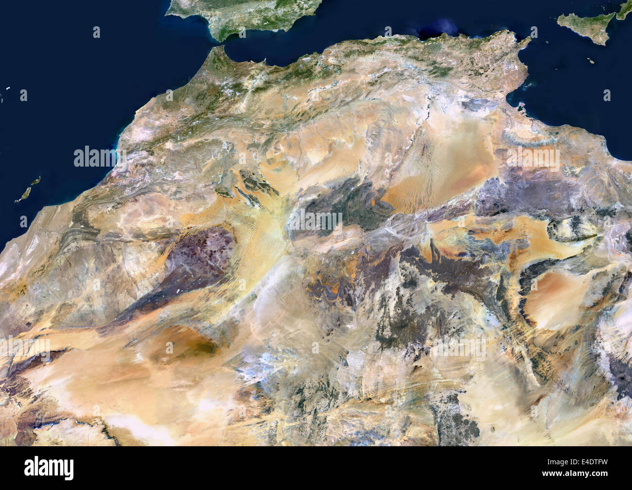 Les pays du Maghreb, True Color Image satellite. La couleur vraie image satellite de la région du Maghreb, d'Afrique, d'amérique du nord de l'Sahar Banque D'Images