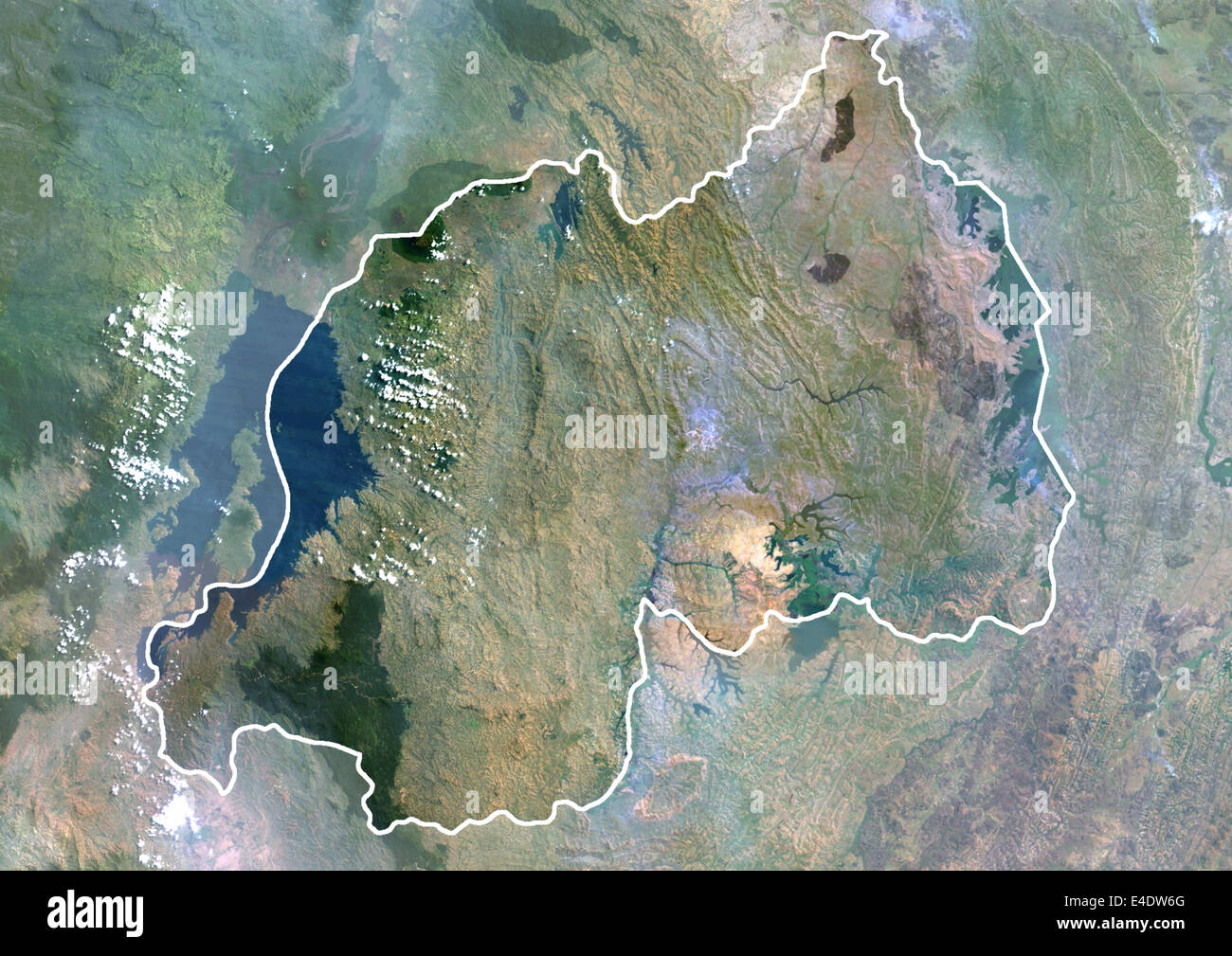 Le Rwanda, l'Afrique, True Color Satellite Image avec masque et de la frontière. Vue Satellite du Rwanda (avec masque et de la frontière). Cette image wa Banque D'Images