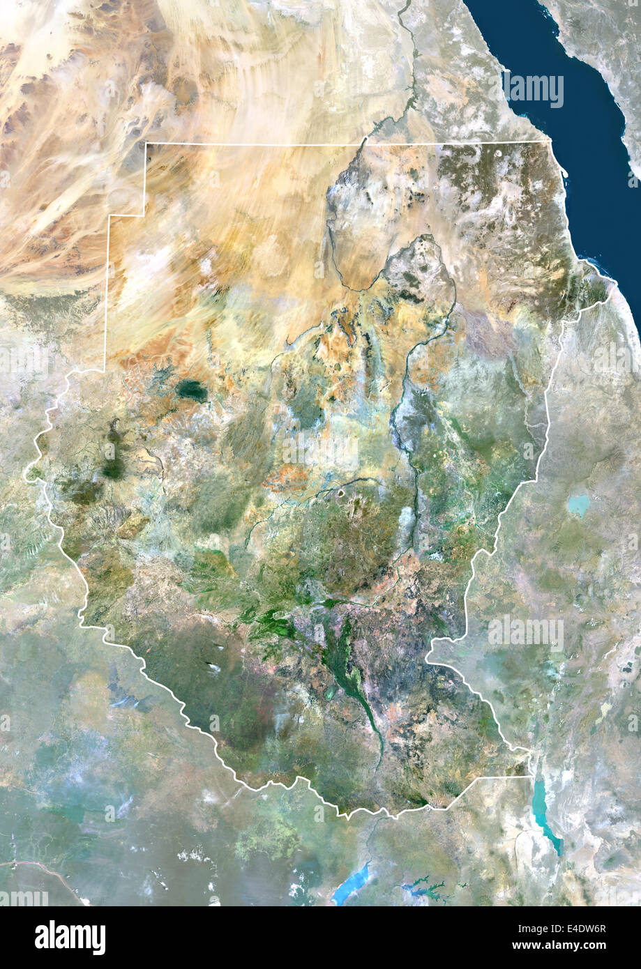 Le Soudan, l'Afrique, Vrai Couleur Par Image avec masque et de la frontière. Vue Satellite du Soudan (avec masque et de la frontière). Cette image a été Banque D'Images