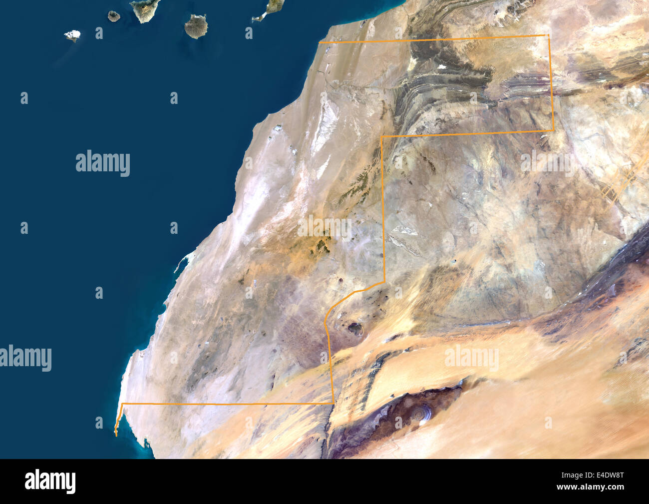 Sahara occidental, l'Afrique, True Color Satellite Image avec bordure. Vue du Sahara occidental (avec marges). Cette image a été Banque D'Images