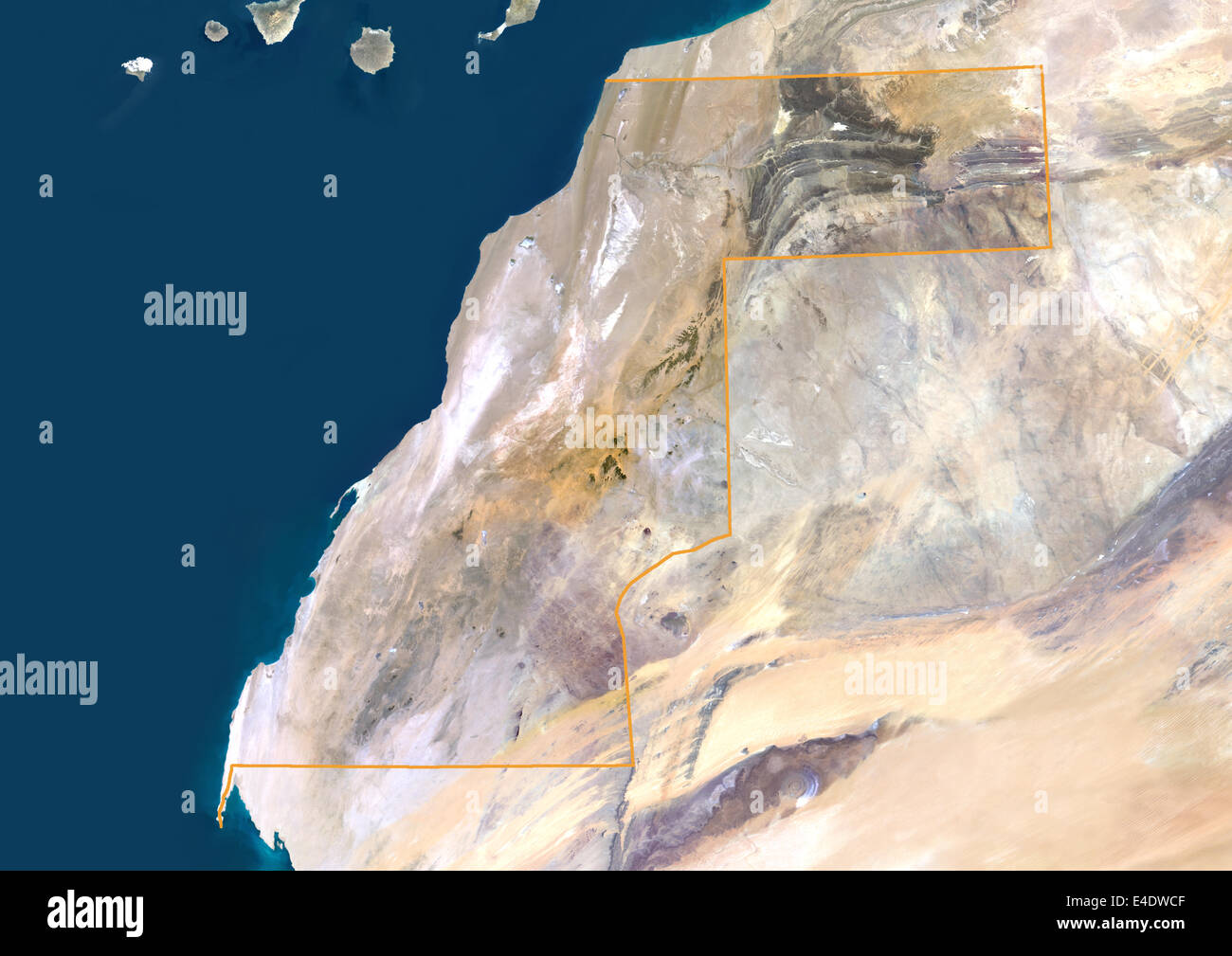 Sahara occidental, l'Afrique, True Color Satellite Image avec masque et de la frontière. Vue du Sahara occidental (avec masque et de la frontière Banque D'Images