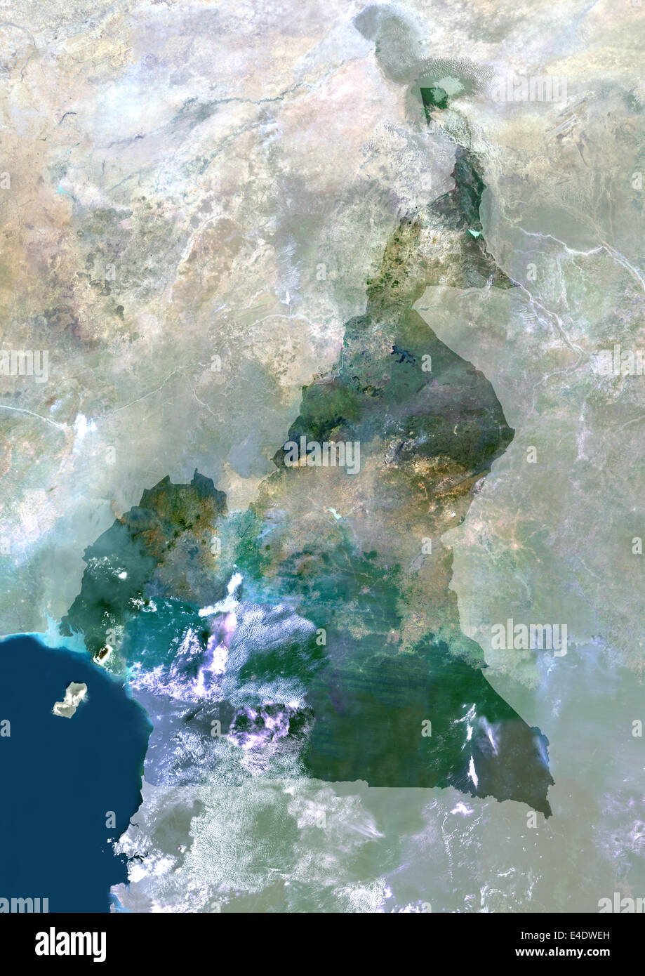 Cameroun, Afrique, True Color Satellite Image avec masque. Vue du Cameroun (avec masque). Cette image a été compilée à partir de la da Banque D'Images