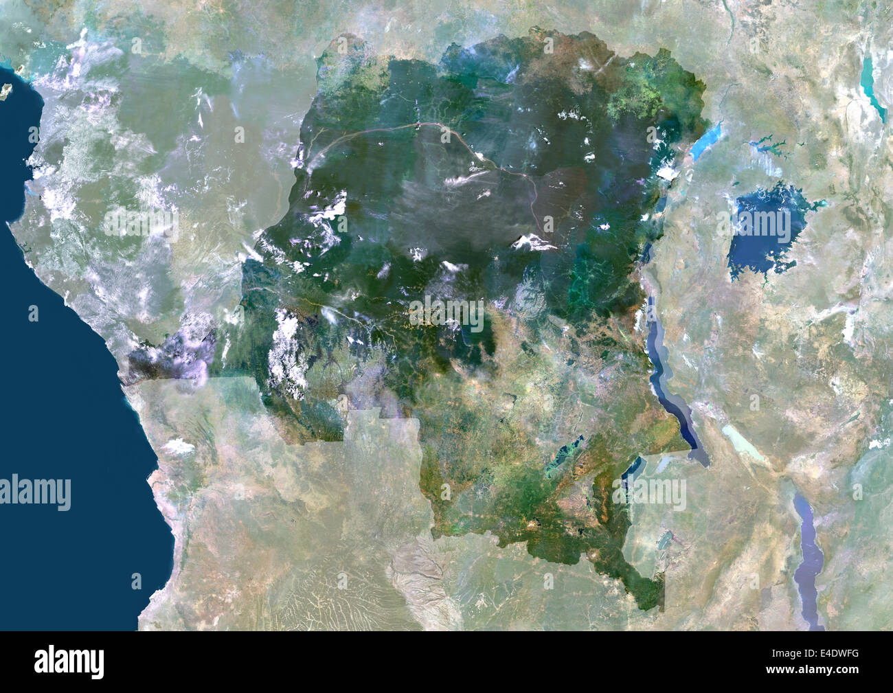 République démocratique du Congo, Afrique, True Color Satellite Image avec masque. Satellite de la République démocratique du th Banque D'Images