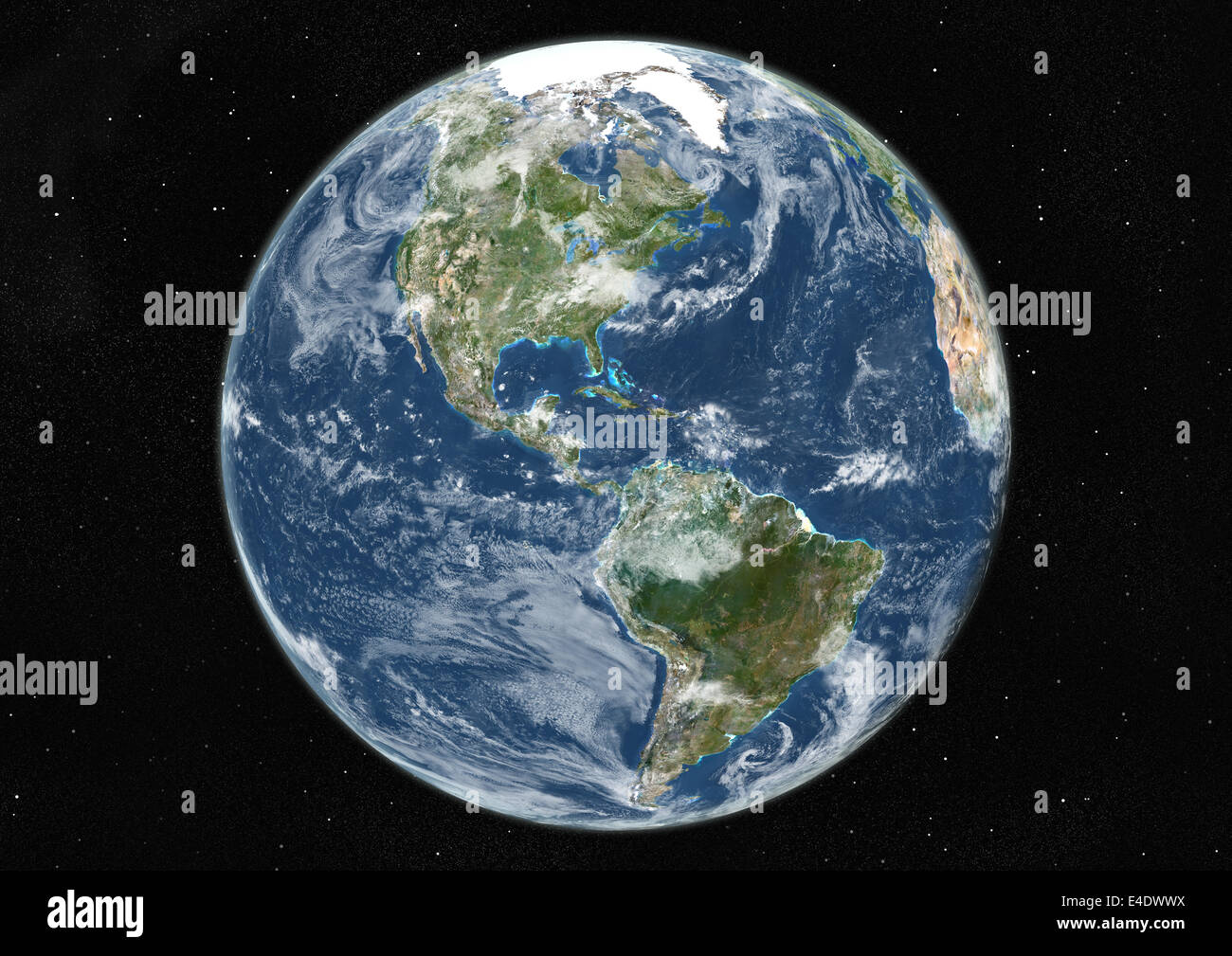 Monde centré sur le continent américain, True Color Image satellite. La couleur vraie image satellite de la Terre centrée sur les Amériques wit Banque D'Images