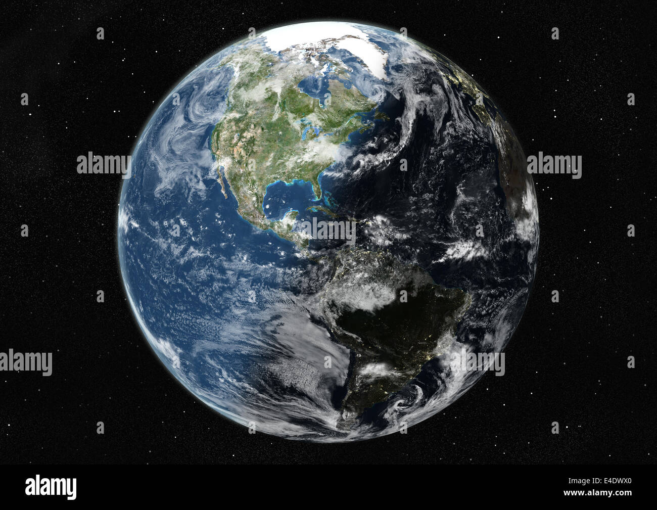 Monde centré sur le continent américain, True Color Image satellite. La couleur vraie image satellite de la Terre centrée sur les Amériques wit Banque D'Images