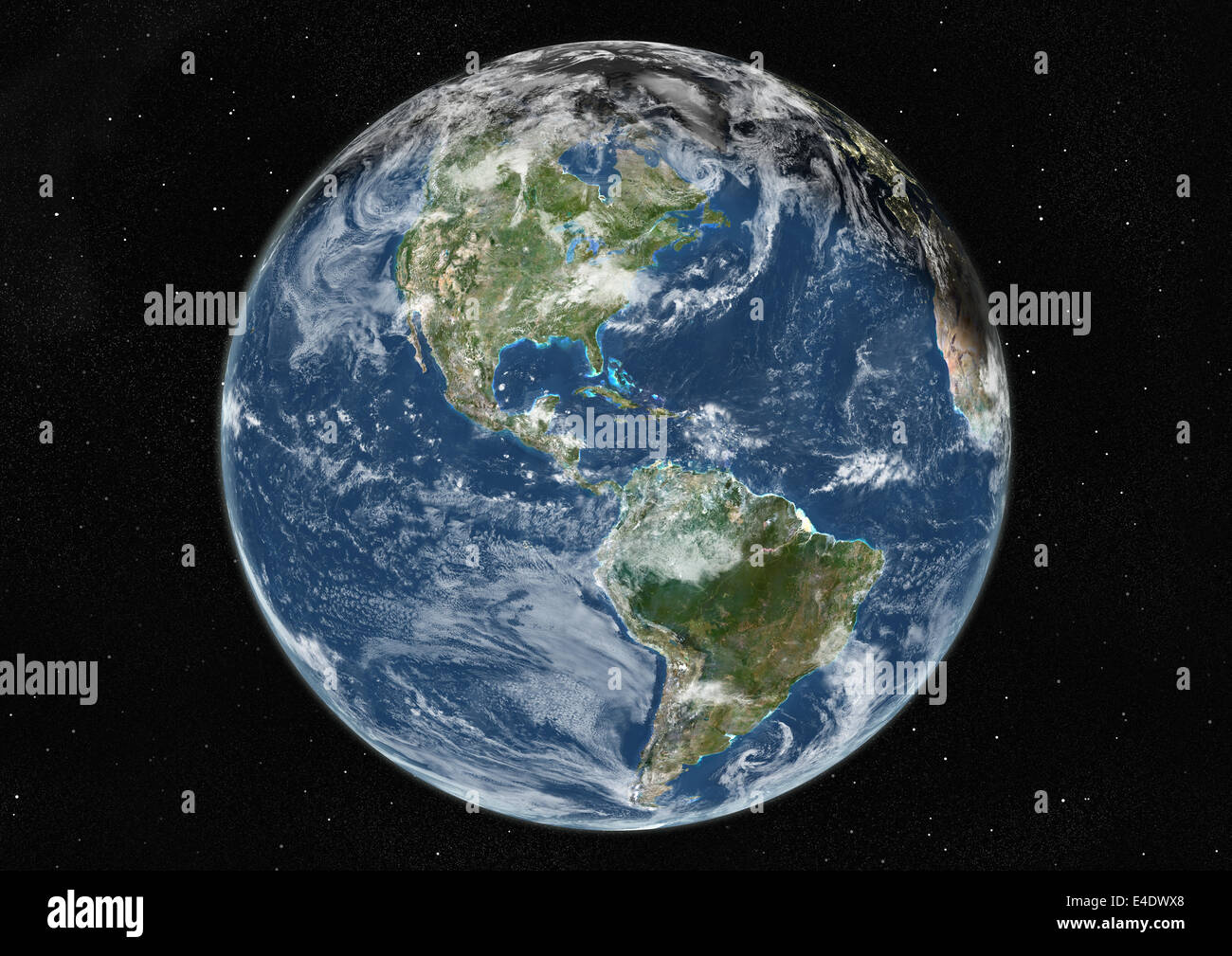 Monde centré sur le continent américain, True Color Image satellite. La couleur vraie image satellite de la Terre centrée sur les Amériques wit Banque D'Images