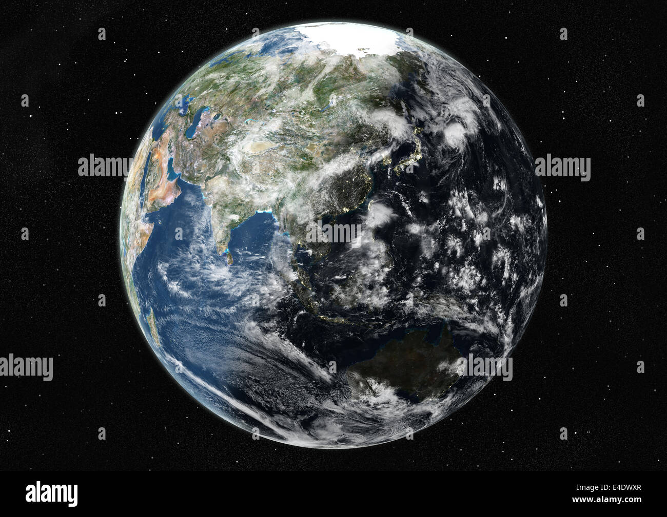 Monde centré sur l'Asie et l'Océanie, True Color Image satellite. La couleur vraie image satellite de la Terre centrée sur l'Asie et Oce Banque D'Images