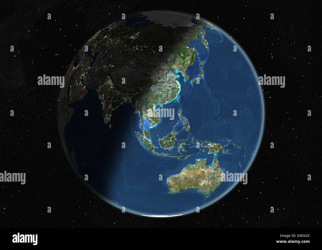 Monde centré sur l'Asie et l'Océanie, True Color Image satellite. La couleur vraie image satellite de la Terre centrée sur l'Asie et Oce Banque D'Images