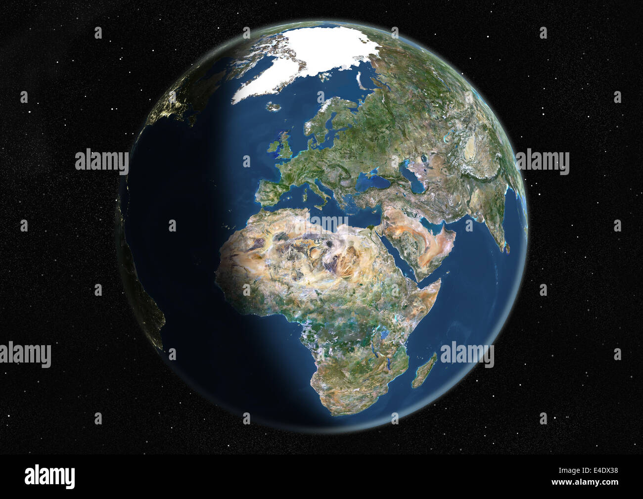 Monde centré sur l'Europe et l'Afrique, True Color Image satellite. La couleur vraie image satellite de la Terre centrée sur l'Europe et Banque D'Images