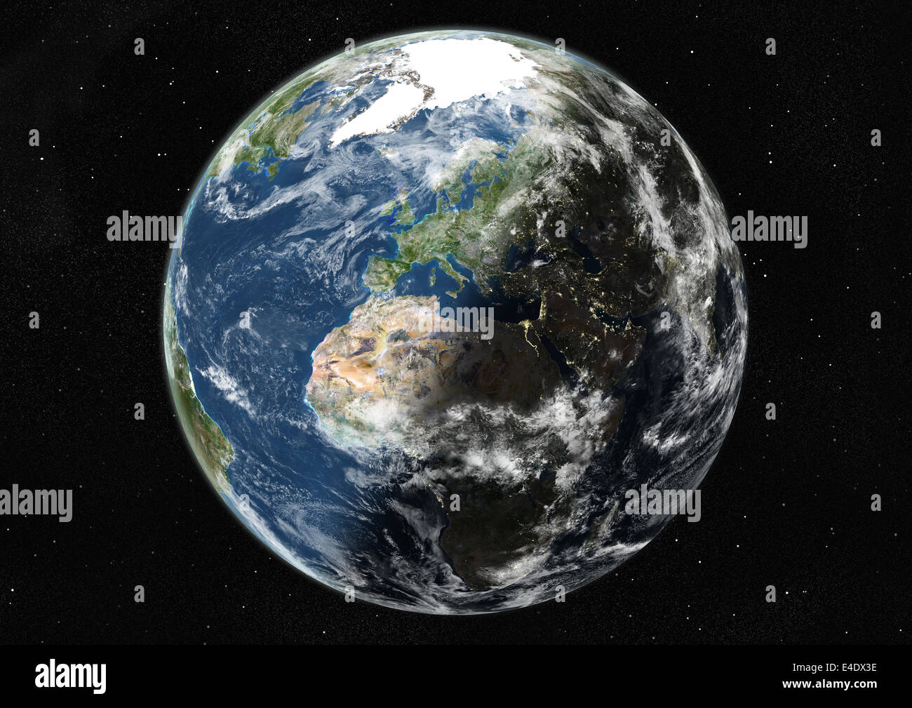 Monde centré sur l'Europe et l'Afrique, True Color Image satellite. La couleur vraie image satellite de la Terre centrée sur l'Europe et Banque D'Images