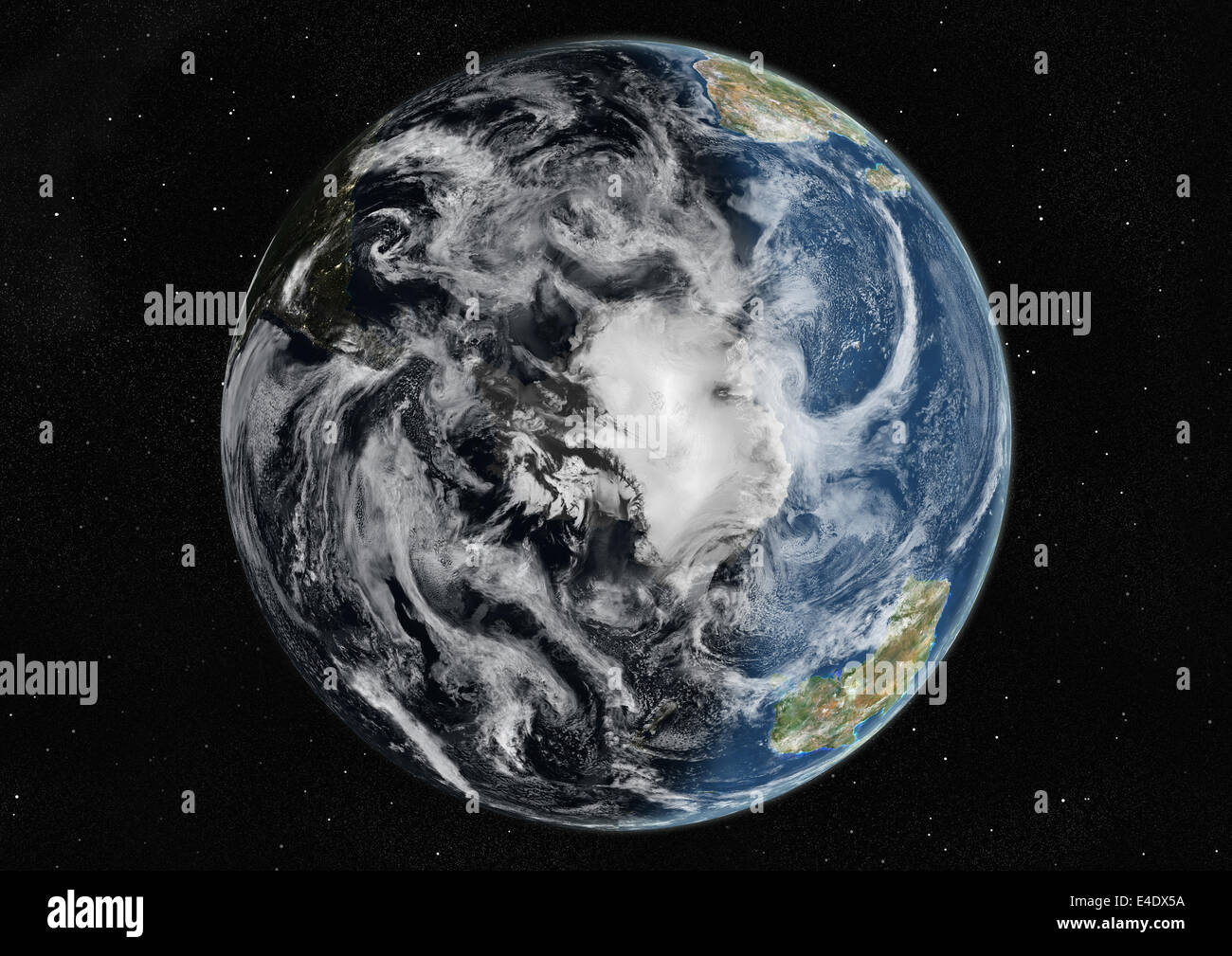 Monde centré sur le pôle Sud, True Color Image satellite. La couleur vraie image satellite de la Terre centrée sur le Pôle Sud Banque D'Images