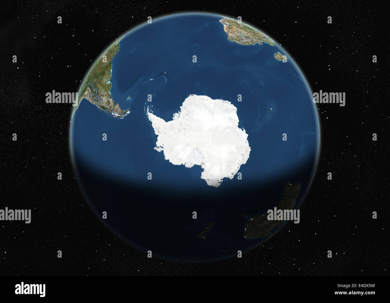 Monde centré sur le pôle Sud, True Color Image satellite. La couleur vraie image satellite de la Terre centrée sur le Pôle Sud Banque D'Images