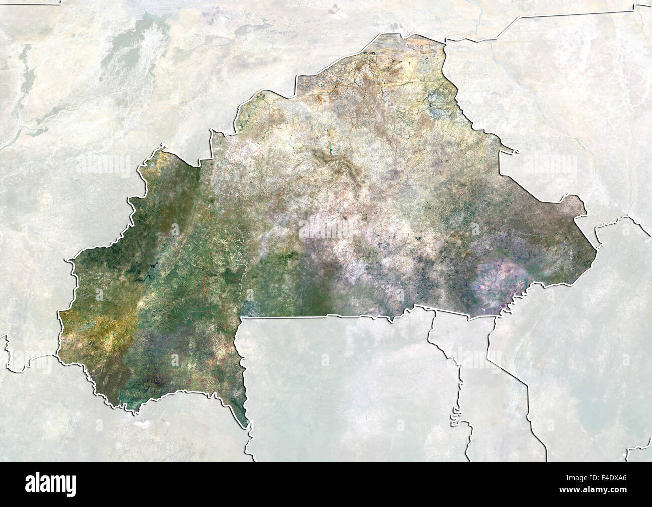 Le Burkina Faso, True Color Satellite Image avec masque et de la frontière Banque D'Images