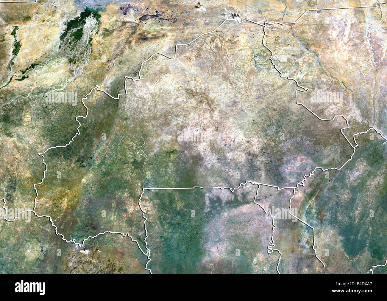Le Burkina Faso, True Color Satellite Image avec bordure Banque D'Images