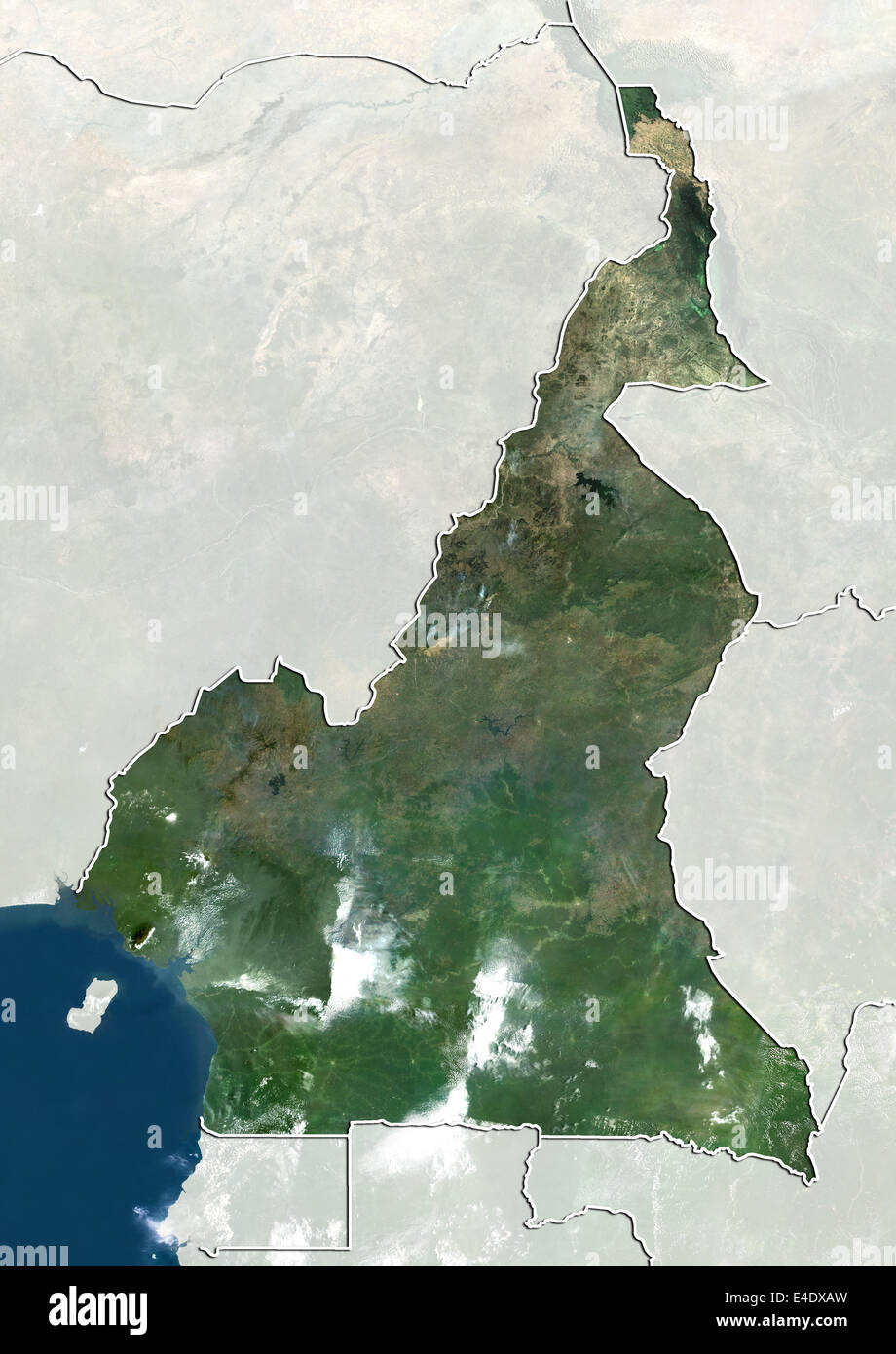 Cameroun, True Color Satellite Image avec masque et de la frontière Banque D'Images