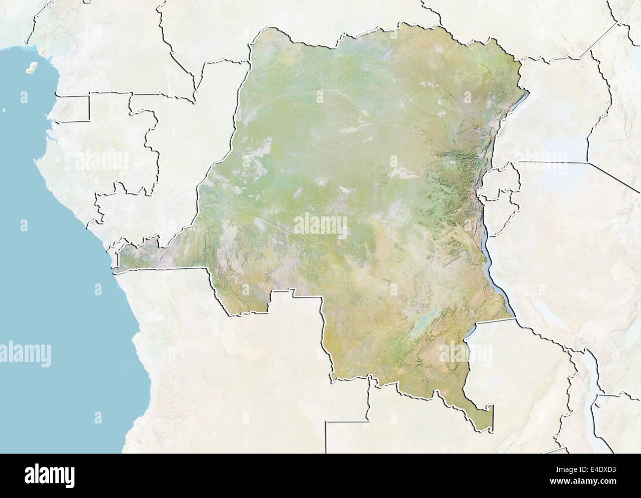 République démocratique du Congo, carte en relief avec bordure et masque Banque D'Images