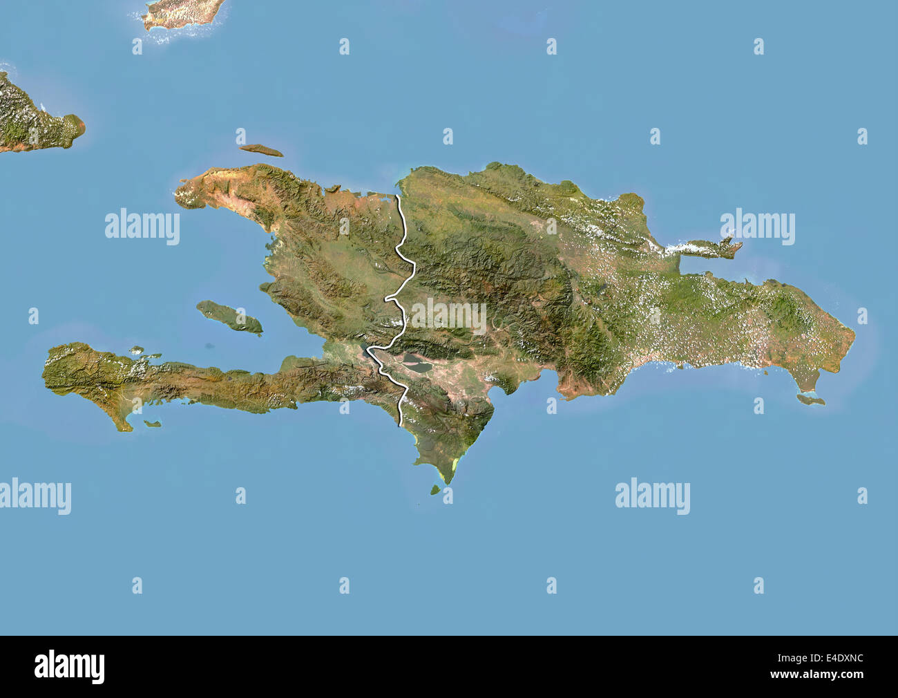 La République dominicaine et Haïti, image satellite avec effet de choc, avec bordure Banque D'Images