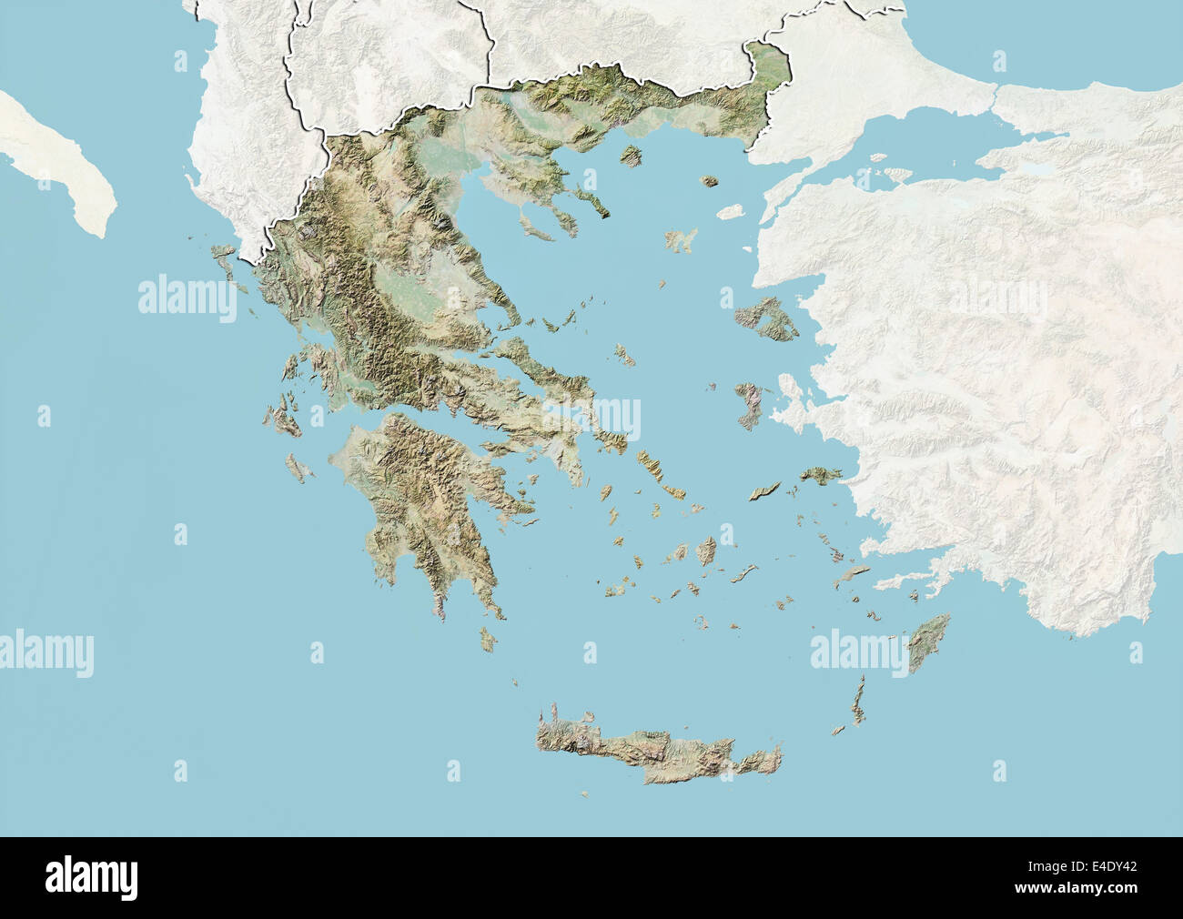 La Grèce, carte en relief avec bordure et masque Banque D'Images