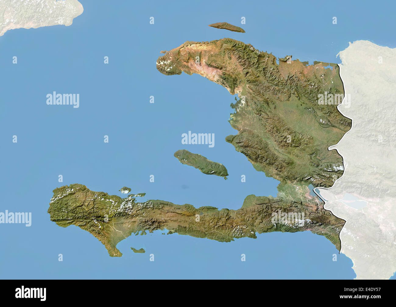 Haïti, image satellite avec effet de choc, avec bordure et masque Banque D'Images