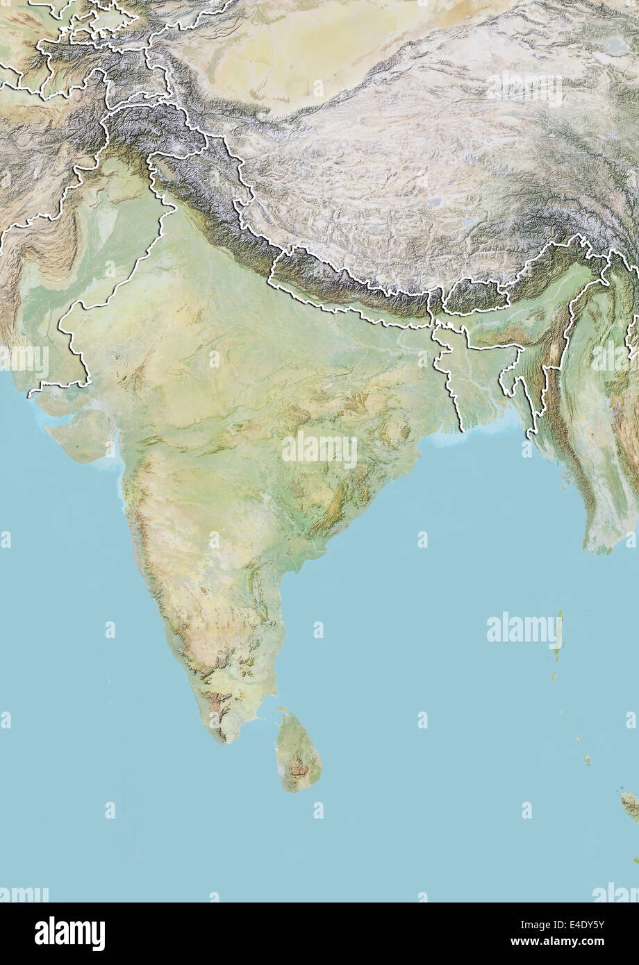 L'Inde, carte en relief avec bordure Banque D'Images