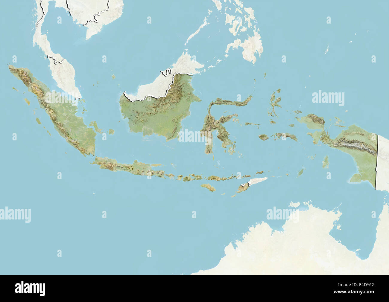 L'Indonésie, carte en relief avec bordure et masque Banque D'Images