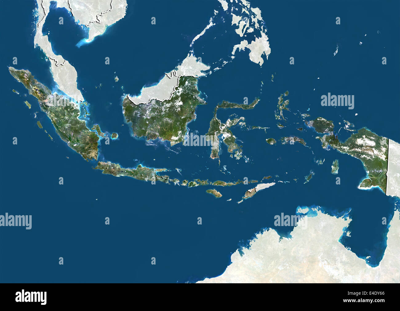L'Indonésie, True Color Satellite Image avec masque et de la frontière Banque D'Images